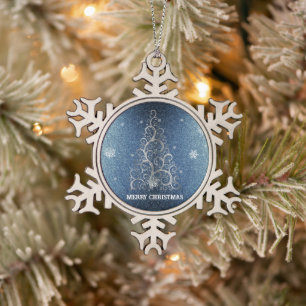 Weihnachtsbaum Glitzer und Schneeflocken   Blau Zinn-Ornament