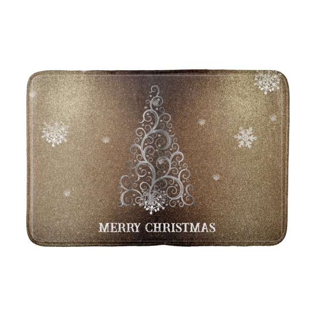 Weihnachtsbaum Glitzer und Schneeflocken | Gold Badematte (Vorderseite)