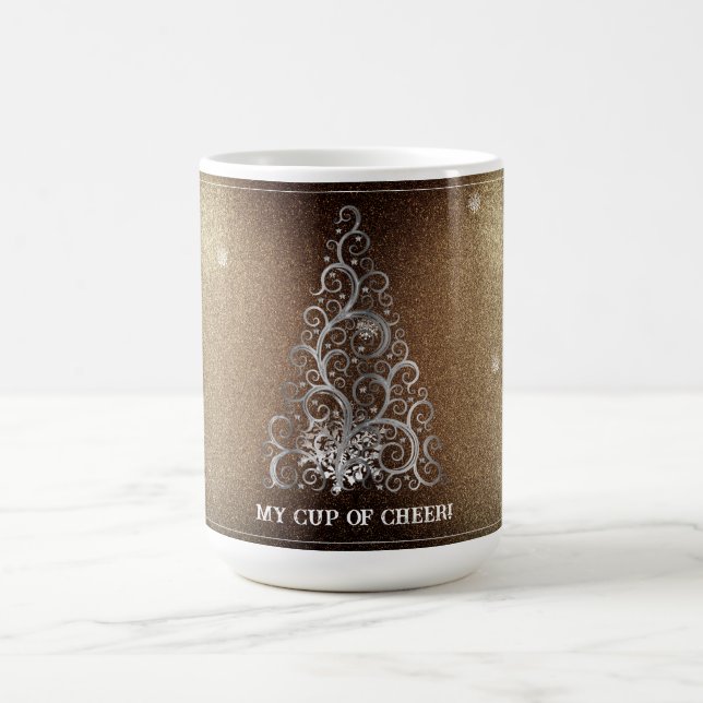 Weihnachtsbaum Glitzer und Schneeflocken | Gold Kaffeetasse (Mittel)