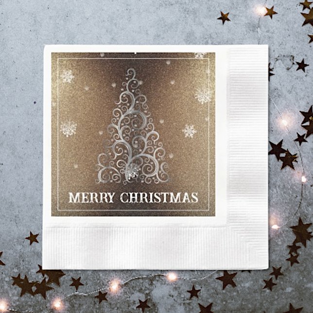 Weihnachtsbaum Glitzer und Schneeflocken | Gold Serviette (Gold Christmas Tree Glitter and Snowflakes Napkins)