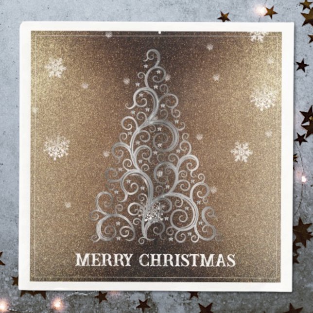 Weihnachtsbaum Glitzer und Schneeflocken | Gold Serviette (Gold Christmas Tree Glitter and Snowflakes Napkins)