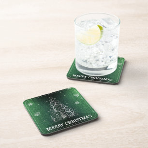Weihnachtsbaum Glitzer und Schneeflocken Grün Getränkeuntersetzer