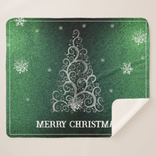 Weihnachtsbaum Glitzer und Schneeflocken Grün Sherpadecke