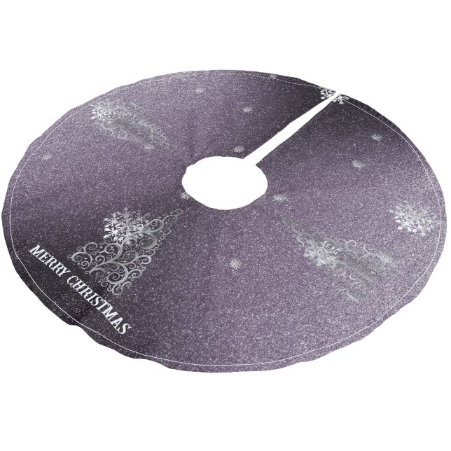 Weihnachtsbaum Glitzer und Schneeflocken | LILA Polyester Weihnachtsbaumdecke (Schrägansicht)