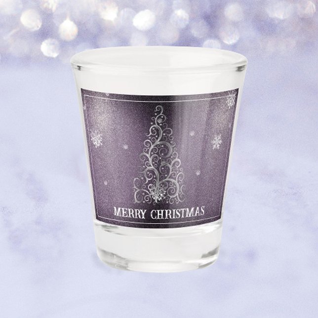 Weihnachtsbaum Glitzer und Schneeflocken | LILA Schnapsglas (Purple Christmas Tree Glitter and Snowflakes Shot Glass)