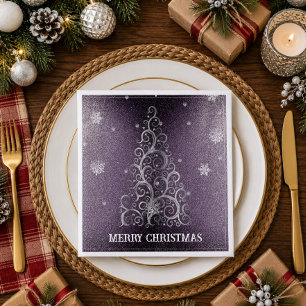 Weihnachtsbaum Glitzer und Schneeflocken LILA Serviette