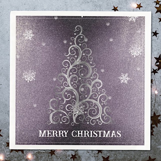 Weihnachtsbaum Glitzer und Schneeflocken | LILA Serviette (Purple Christmas Tree Glitter and Snowflakes Napkins)