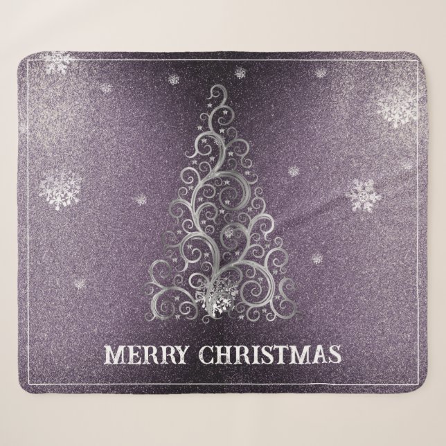 Weihnachtsbaum Glitzer und Schneeflocken | LILA Sherpadecke (Vorderseite (Horizontal))