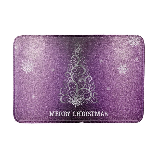 Weihnachtsbaum Glitzer und Schneeflocken | Magenta Badematte (Vorderseite)