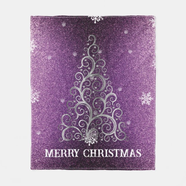Weihnachtsbaum Glitzer und Schneeflocken | Magenta Fleecedecke (Vorderseite)
