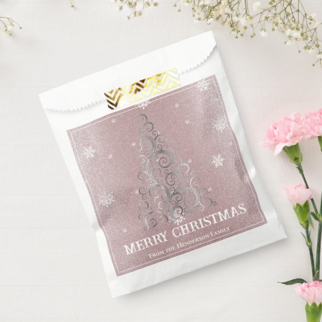 Weihnachtsbaum Glitzer und Schneeflocken | Rosa Geschenktütchen (Versiegelt)
