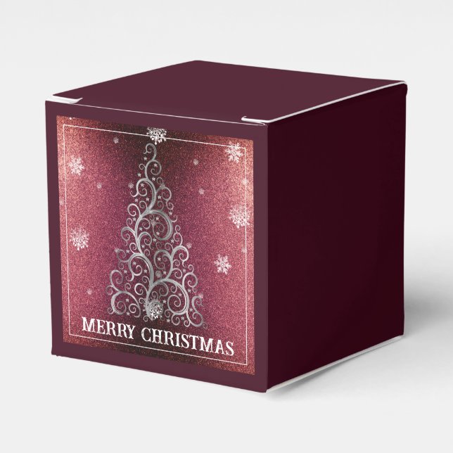 Weihnachtsbaum Glitzer und Schneeflocken | Rot Geschenkschachtel (Vorderseite)