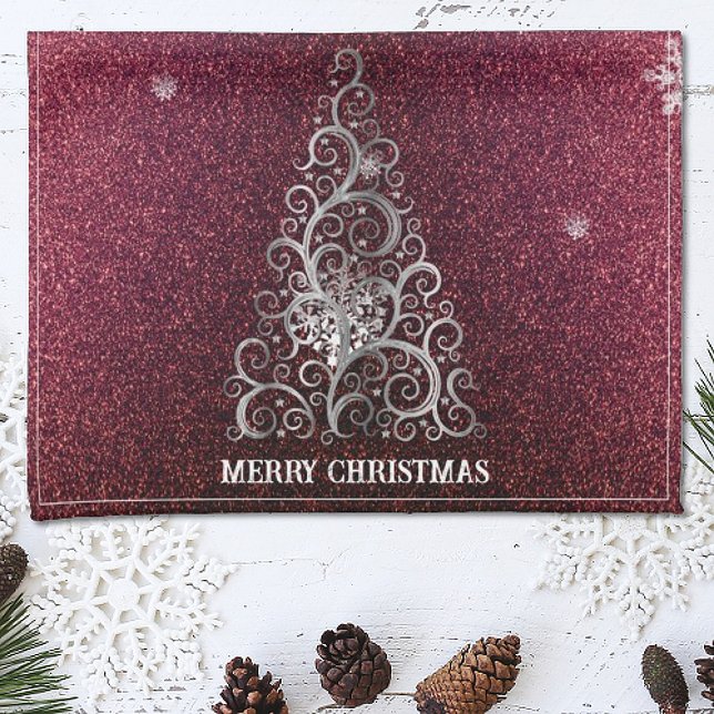 Weihnachtsbaum Glitzer und Schneeflocken | Rot Geschirrtuch (Red Christmas Tree Glitter and Snowflakes Kitchen Towel)