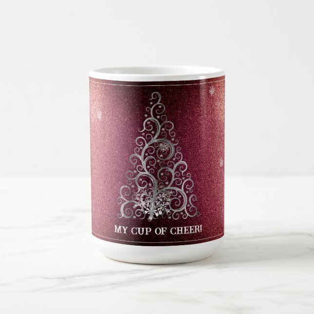 Weihnachtsbaum Glitzer und Schneeflocken | Rot Kaffeetasse (Mittel)