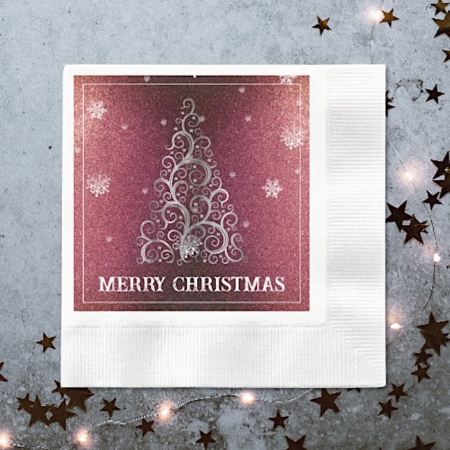 Weihnachtsbaum Glitzer und Schneeflocken | Rot Serviette (Red Christmas Tree Glitter and Snowflakes Napkins)