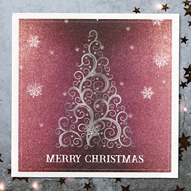 Weihnachtsbaum Glitzer und Schneeflocken | Rot Serviette (Red Christmas Tree Glitter and Snowflakes Napkins)