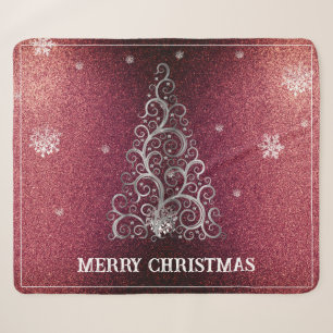 Weihnachtsbaum Glitzer und Schneeflocken Rot Sherpadecke