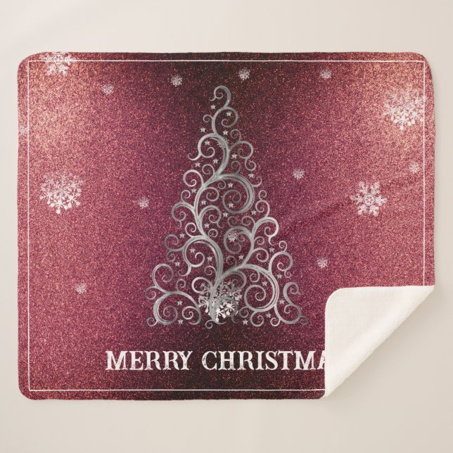 Weihnachtsbaum Glitzer und Schneeflocken | Rot Sherpadecke (Vorderseite (Horizontal))