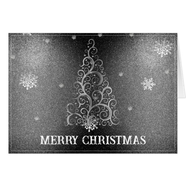 Weihnachtsbaum Glitzer und Schneeflocken | Silber (Vorderseite (Horizontal))