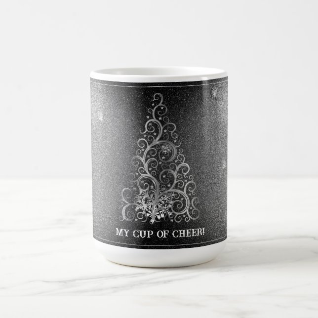 Weihnachtsbaum Glitzer und Schneeflocken | Silber Kaffeetasse (Mittel)