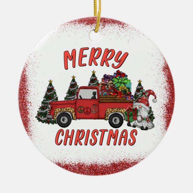 Weihnachtsbaum Gnome Truck Imitate Glitzer Keramik Ornament (Vorne)