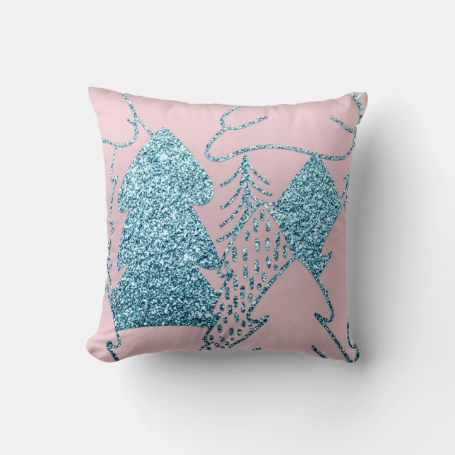 Weihnachtsbaum Gold Blue Glitzer Prism Pink Ocean Kissen (Vorderseite)