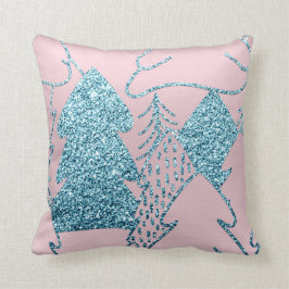 Weihnachtsbaum Gold Blue Glitzer Prism Pink Ocean Kissen