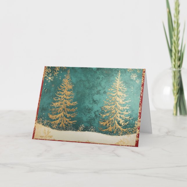 Weihnachtsbaum Gold Foil mit Schneeflocken Karte (Vorderseite)