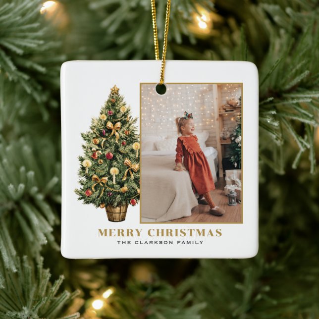 Weihnachtsbaum Gold Frohe Weihnachtszeit Foto Keramikornament (Baum)
