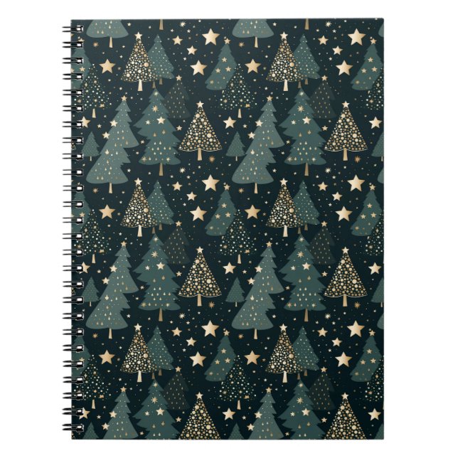 Weihnachtsbaum Gold Grüne Muster Dekoration Notizblock (Vorderseite)