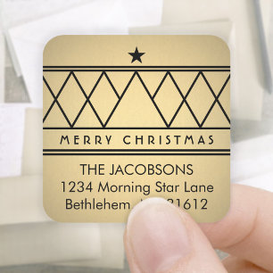 Weihnachtsbaum Gold Imitate Rückgabe-Adresse-Label Quadratischer Aufkleber