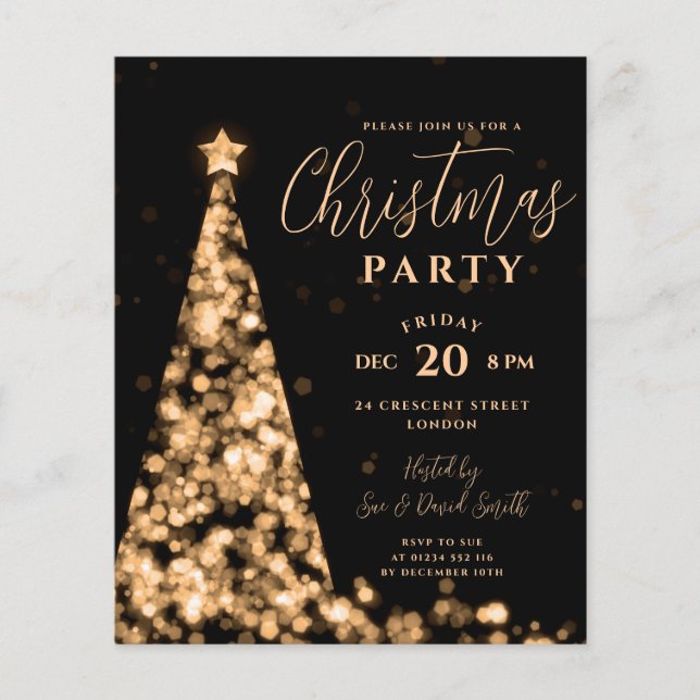 Weihnachtsbaum Gold Modernes Party laden ein Flyer (Vorne)