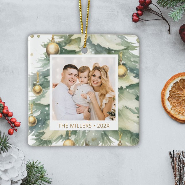 Weihnachtsbaum Gold Schriftart Custom Foto Keramikornament (Von Creator hochgeladen)