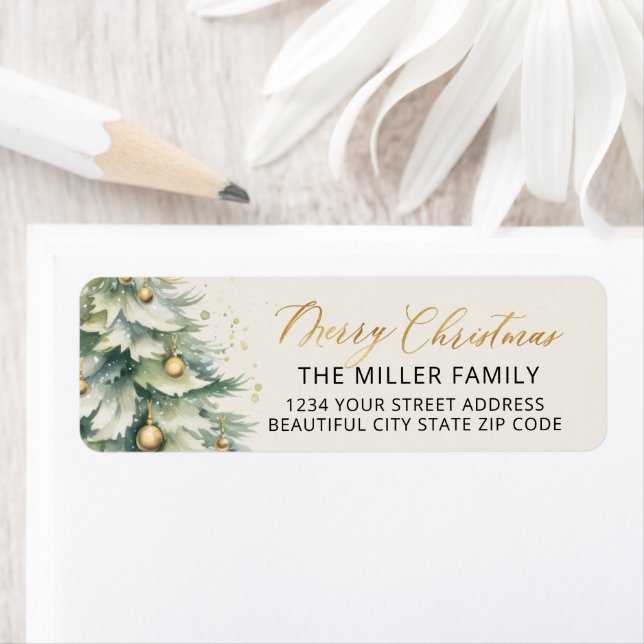 Weihnachtsbaum Gold Script Rücksendeadresse Label (Insitu)