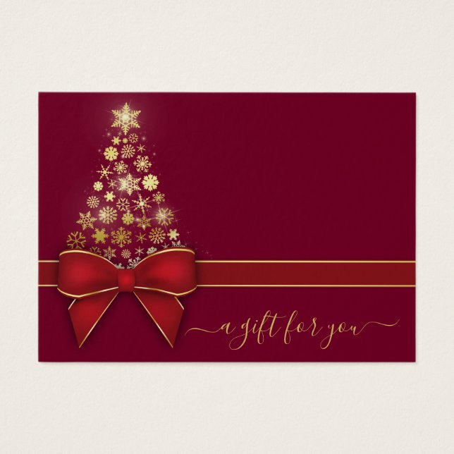 Weihnachtsbaum Gold Snowflakes Red Bow Geschenkkar (Vorderseite)