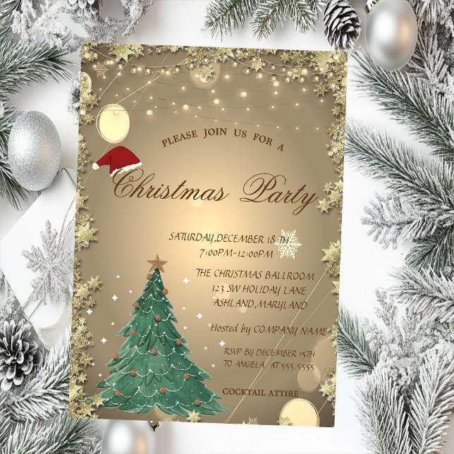 Weihnachtsbaum,Gold Stars Weihnachtsunternehmen Pa Einladung (Von Creator hochgeladen)