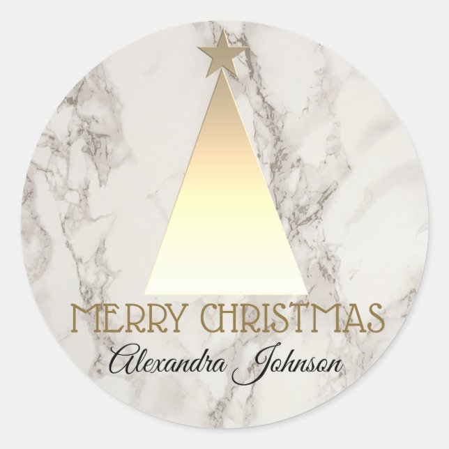 Weihnachtsbaum Gold und Marmor Elegante Runder Aufkleber (Vorderseite)