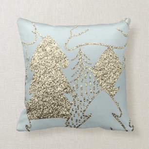 Weihnachtsbaum-Goldchampagne-Glitzer-graues Blau Kissen
