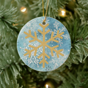 Weihnachtsbaum - Goldene Schneeflocke Keramik Ornament