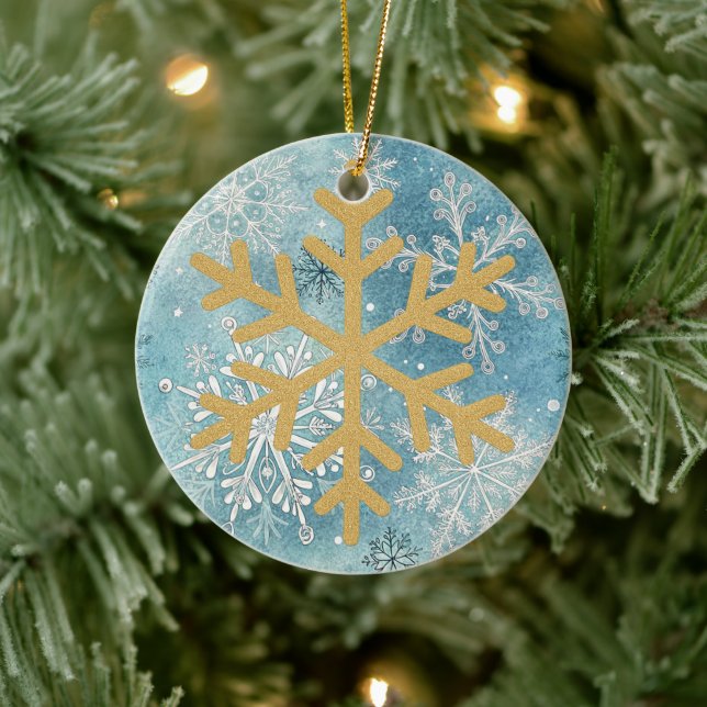 Weihnachtsbaum - Goldene Schneeflocke Keramik Ornament (Baum)