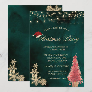 Weihnachtsbaum, Goldschneeflocken Weihnachts-Party Einladung