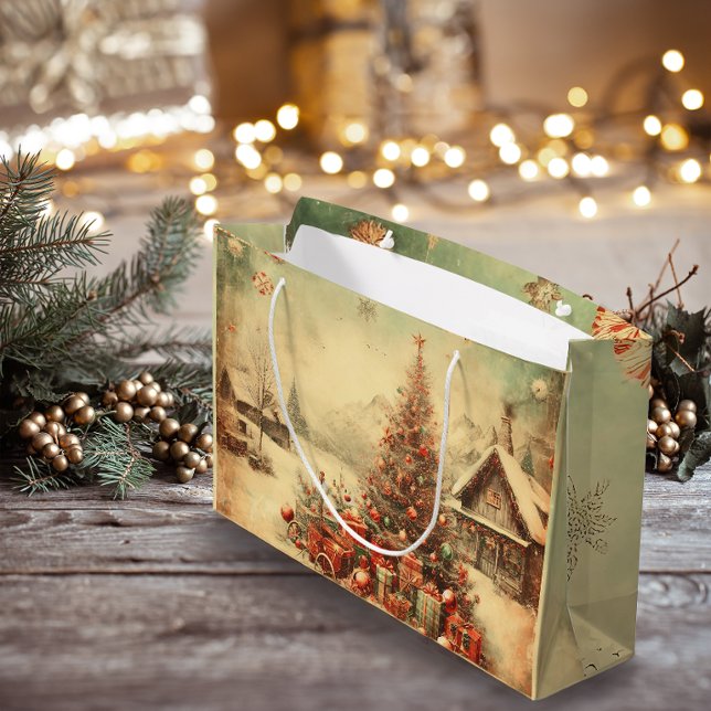 Weihnachtsbaum Große Geschenktüte (Vintage Christmas tree Large Gift Bag)
