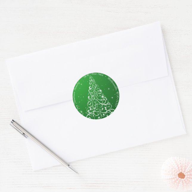 Weihnachtsbaum Grüne Rücksendeadresse geblüht Runder Aufkleber (Umschlag)