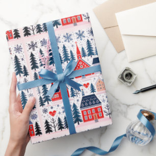 Weihnachtsbaum Haus Schneeflocken Geschenkpapier