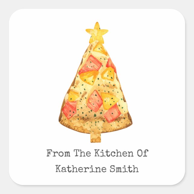 Weihnachtsbaum Hawaiian Pizza aus der Küche Quadratischer Aufkleber (Vorderseite)