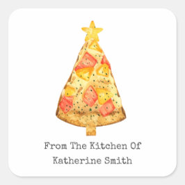 Weihnachtsbaum Hawaiian Pizza aus der Küche Quadratischer Aufkleber