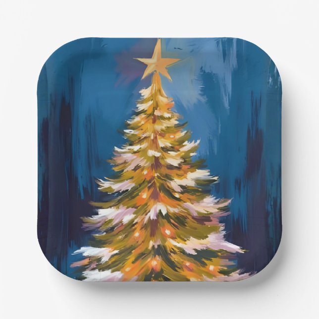 Weihnachtsbaum Helle Stern Wasserfarbe Pappteller (Vorderseite)