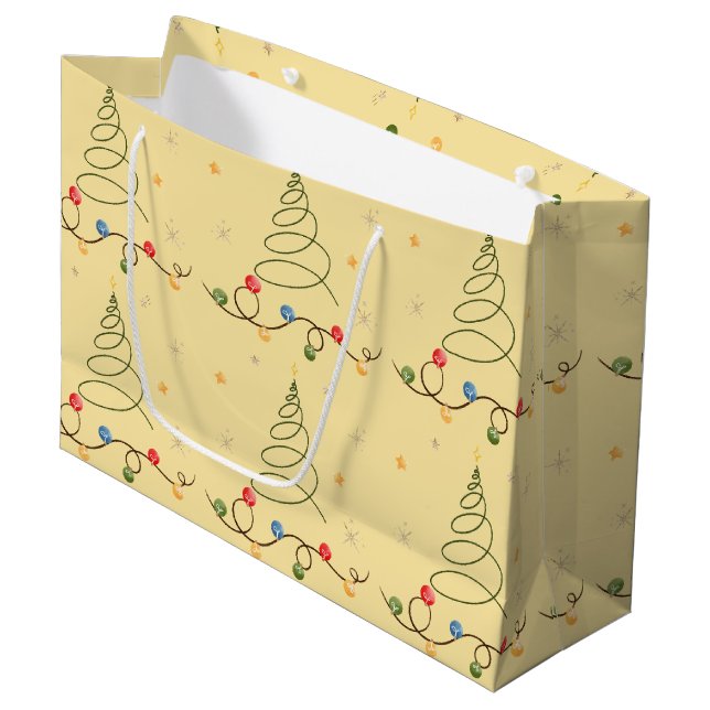 Weihnachtsbaum Hellgelbe große Geschenktasche Geschenktüte (Vorderseite Schrägansicht)