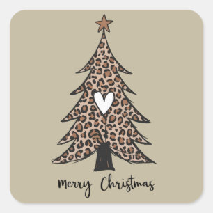 Weihnachtsbaum Herz Leopard Geschenk Xmas Urlaub Quadratischer Aufkleber