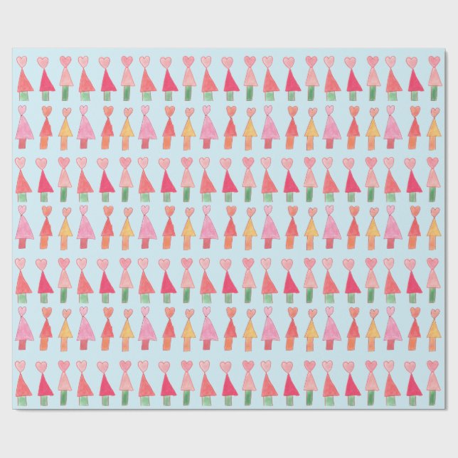 Weihnachtsbaum-Herzen Geschenkpapier (Flach)